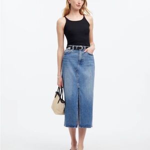 Madewell Rilee Denim Midi Skirt Cotton Women's Size 24 Business Preppy Sexy Slit